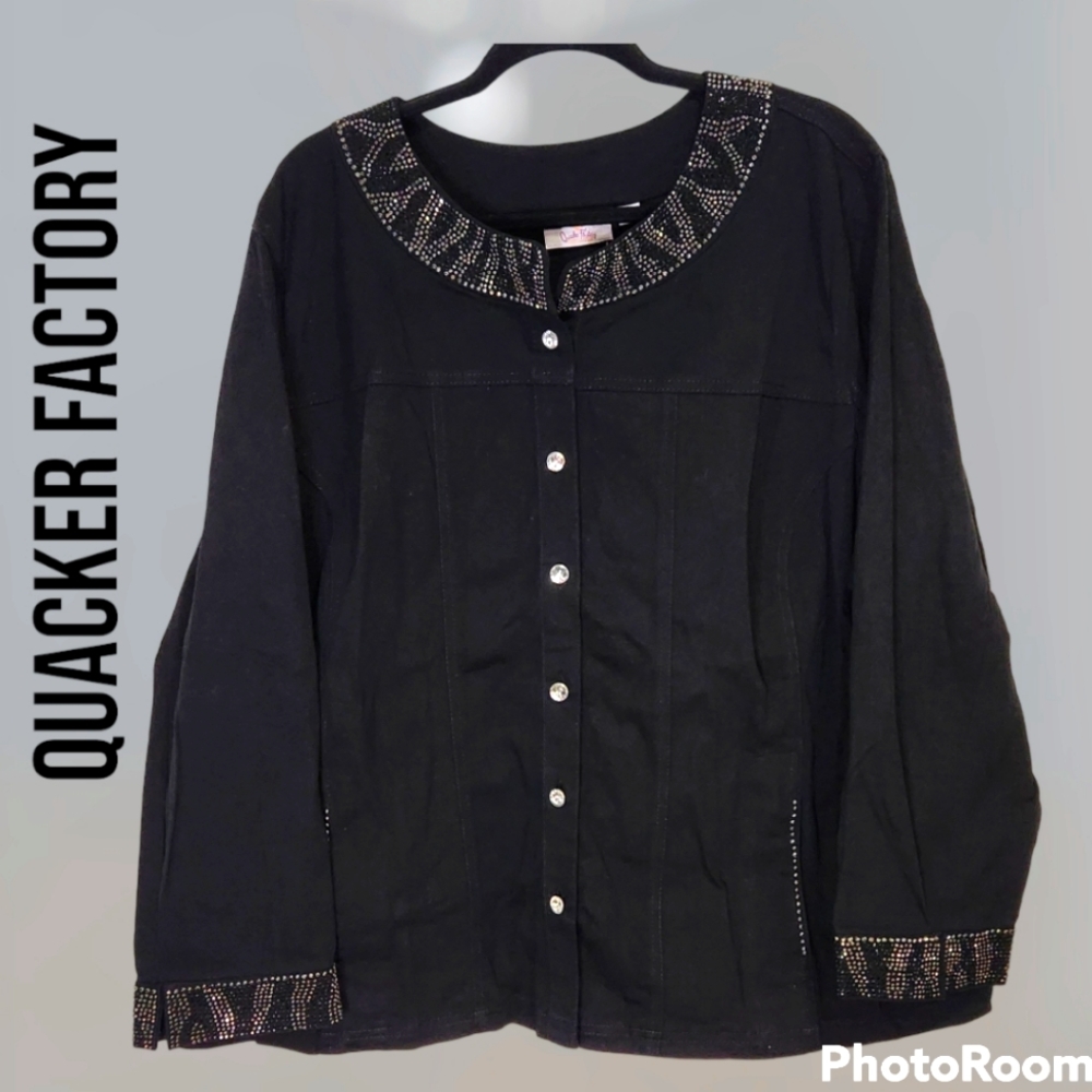 NWT Quacker Factory black blinged out jacket women's size 3X